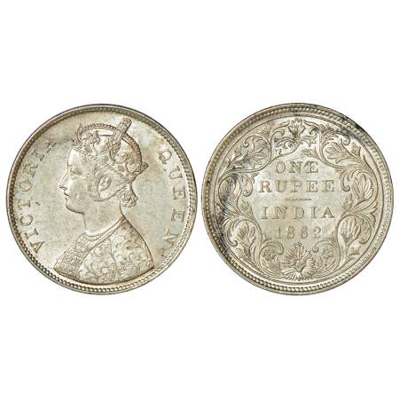 Victoria Queen, silver rupee, 1862, Bombay mint, B/II/0/3, PR 77, GK 300, 11.65g. Uncircul