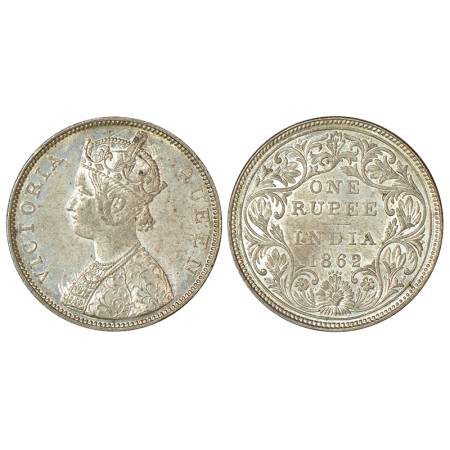 Victoria Queen, silver rupee, 1862, Bombay mint, B/II/0/4, PR 81, GK 310, 11.66g. Uncircul