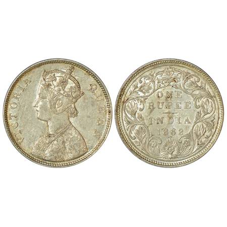 Victoria Queen, silver rupee, 1862, Bombay mint, B/II/2/3, PR 74; GK 294, 11.58g. Extremel