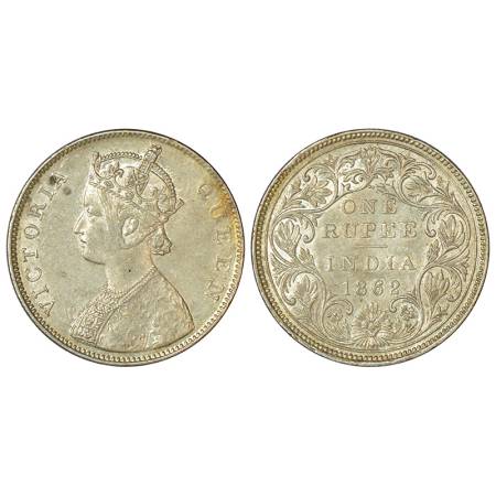 Victoria Queen, silver rupee, 1862, Bombay mint, B/II/3/0, tiny 1 dot above two dots, unli
