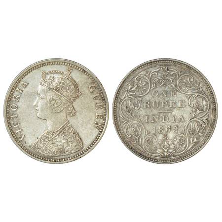 Victoria Queen, silver rupee, 1862, Bombay mint, C/II/1/2, PR 105, GK 360, 11.67g. Extreme