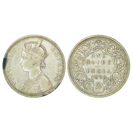 Victoria Empress, silver rupee, 1878, Bombay mint, A3/II, no mint mark, PR 151, GK 450-451