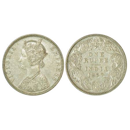 Victoria Empress, silver rupee, 1887, Bombay mint, C2/I, 'B' incused, 7 struck over 6 in d