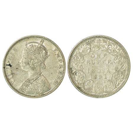 Victoria Empress, silver rupee, 1891, Bombay mint, C2/I, 'B' incused, 91 over 90 in date, 
