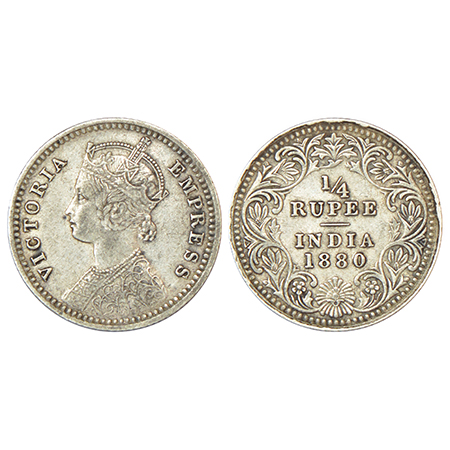 Victoria Empress, silver ¼ rupee, 1880, Calcutta mint, C / II, 'C' incused, PR 385, GK 675