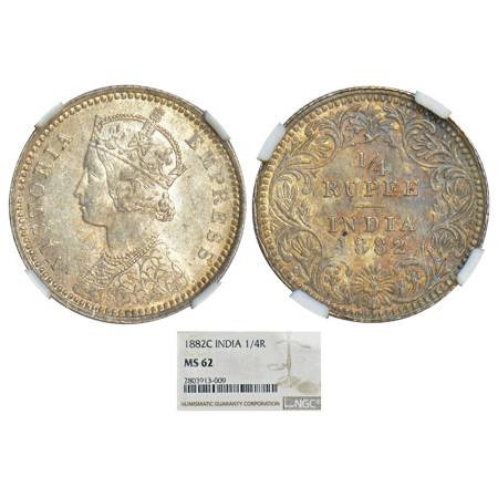 Victoria Empress, silver ¼ rupee, 1882, Calcutta mint, C/II/'C' incused, PR 387; GK 687. G