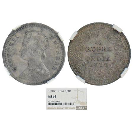 Victoria Empress, silver ¼ rupee, 1894, Calcutta mint, C/II/'C' incused, PR 399; GK 727. G