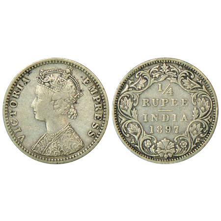 Victoria Empress, silver ¼ rupee, 1897, Bombay mint, C / I, 'B' incused, 7 in date struck 