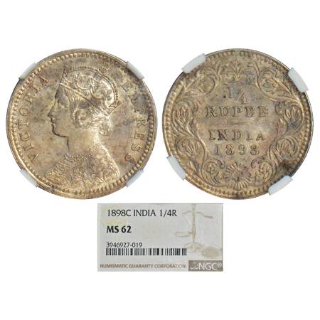 Victoria Empress, silver ¼ rupee, 1898, Calcutta mint, C/II/'C' incused, PR 402; GK 735. G