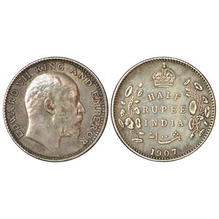 Edward VII, silver ½ rupee, 1907, Bombay mint, 'B' incused, PR 316; GK 965, 5.84g. Toned, 