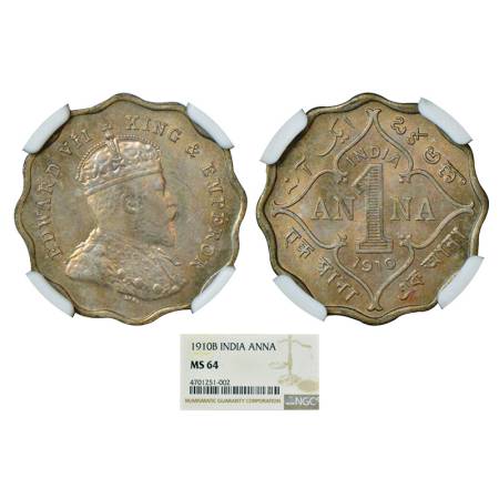 Edward VII, cupro-nickel 1 anna, 1910, Bombay mint, 'B' incused, PR 929, GK 933. Graded as