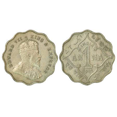 Edward VII, cupro-nickel 1 anna, 1910, Bombay mint, 'B' incused, PR 929, GK 933, 3.92g. Ex