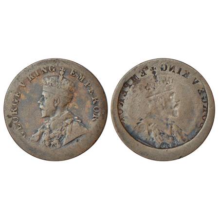 George V, copper ¼ anna, obverse brockage (Lakhi), shows retrograde impression of obverse 