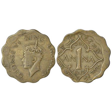 George VI, nickel-brass, 1 anna, 1943, Bombay mint, head type II, minor die shifting on bo