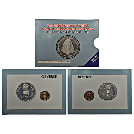 2009, Saint Alphonsa Birth Centenary, UNC set of 2 coins, 100 rupees and 5 rupees, Mumbai 