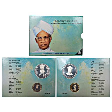 2015, 125th Birth Anniversary of Dr. S. Radhakrishnan, UNC set of 2 coins, 125 rupees and 