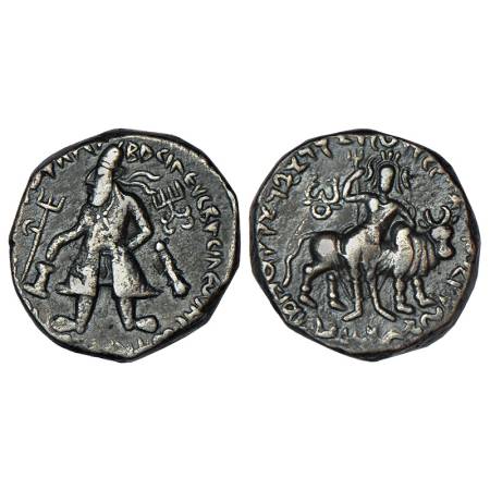 Kushans - copper tetradrachm of Vima Kadphises (c.110-127 AD), second bilingual (Taxila) s