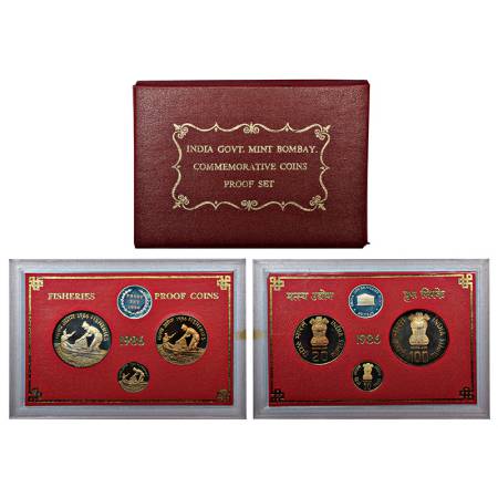 1986, Fisheries, Proof set of 3 coins, 100 Rupees, 20 Rupees and 50 Paise, Bombay mint, RB