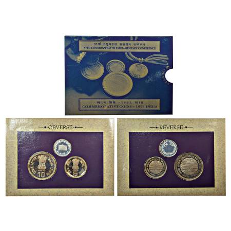 1991, 37th Commonwealth Parliamentary Conference, Proof set of 2 coins, 10 Rupees and 5 Ru