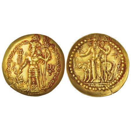 Kushano-Sasanian, gold dinar of Varahran (Bahram) I Kushanshah (330-385 AD), Jong&Cribb 23