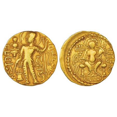 Gupta Empire, gold dinar of Samudra Gupta (c.350-375 AD), 'Standard / Javelin' type, S.Kum