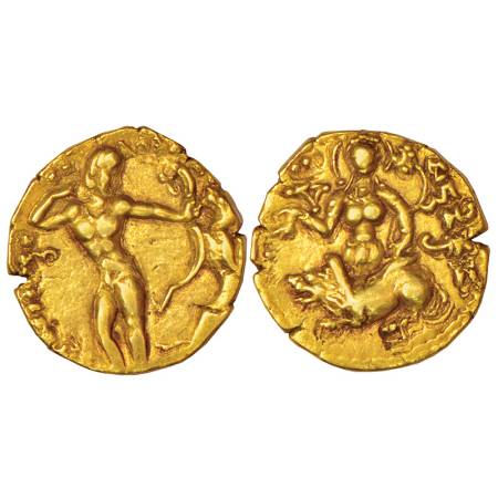 Gupta Empire, gold dinar of Chandra Gupta II (c.375-415AD), 'lion slayer' type, BMC 117-11