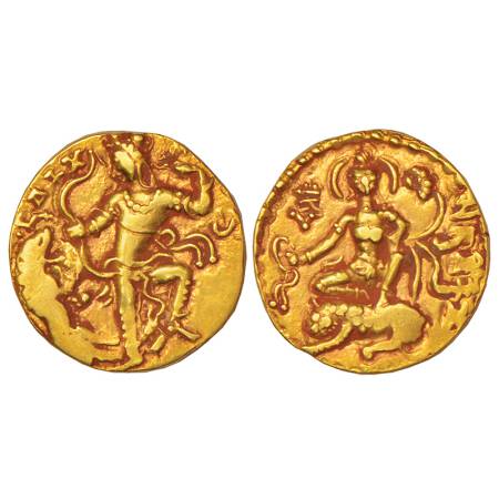 Gupta Empire, gold dinar of Chandra Gupta II (c.375-415 AD), 'Lion Slayer' type, Altekar C