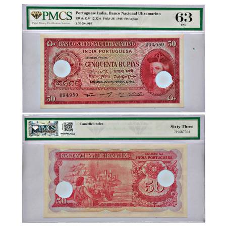 Indo-Portuguese Territories, 50 rupias, 6th Issue, 29th November 1945, signed by Antonio D