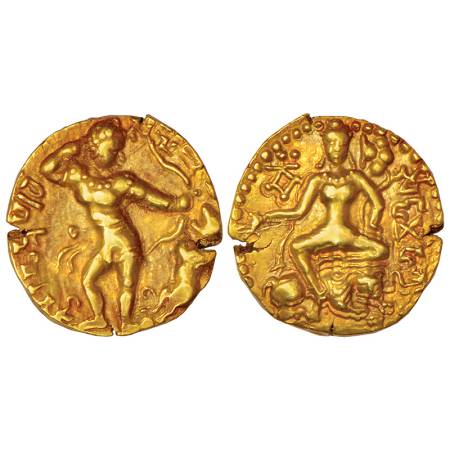 Gupta Empire - gold dinar of Kumara Gupta (c. 415-450 AD), 'Lion slayer' type, Altekar Cla