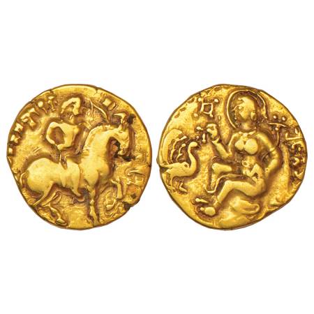 Gupta Empire - gold dinar of Kumara Gupta I (c.415-455 AD), 'Horseman' type, Altekar Class