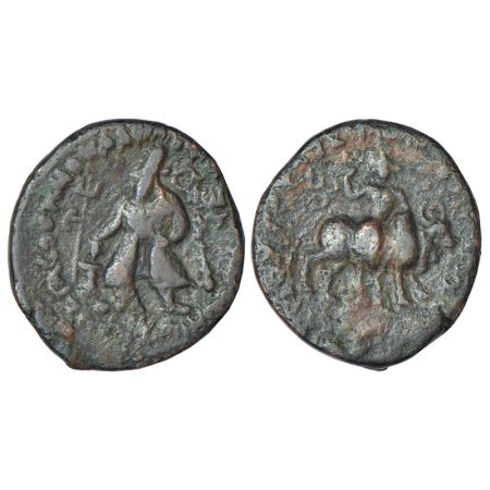 Kushans, copper quarter unit of Wima Kadphises (c.110-127 AD), MAC 3053-3054, 3.96g. Obv: 