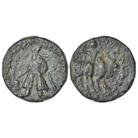 Kushans, copper quarter unit of Wima Kadphises (c.110-127 AD), MAC 3053-3054, 3.83g. Obv: 