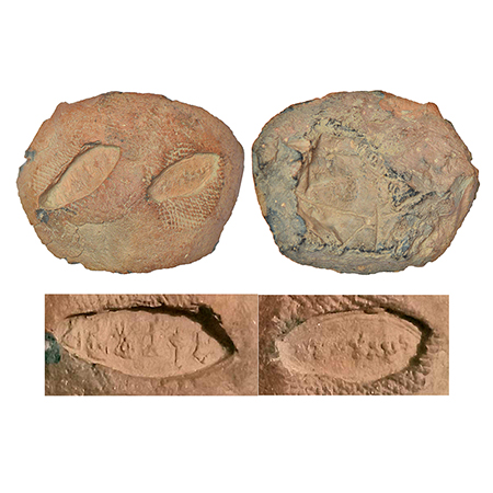 Terracotta ball-shaped sealing from Western Gangetic valley, (c.100-200 AD), 7.98g, with t