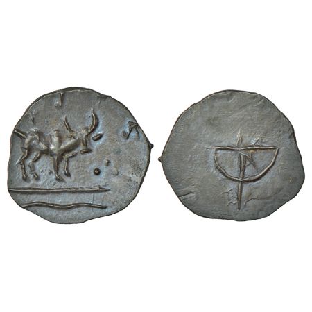 Lesser Satavahanas of Banavasi - uninscribed potin 'bull' type coin, (c.300-350AD), 1.50g.