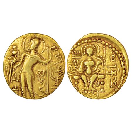 Gupta Empire, gold dinar of Samudra Gupta (c.350-375 AD), 'Javelin' type, S. Kumar Class I