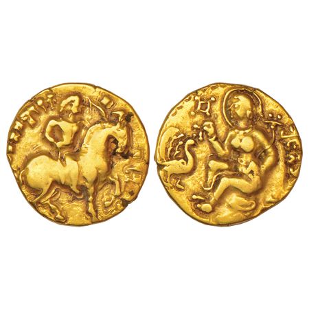 Gupta Empire, gold dinar of Kumara Gupta I (c.415-455 AD), 'Horseman' type, Altekar Class 
