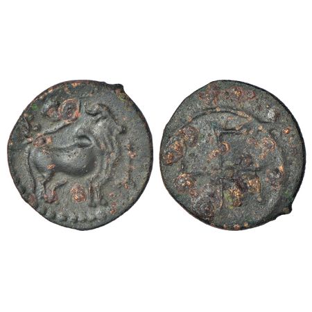 Pallavas of Kanchipuram, potin 'bull'-type anonymous coin attributed to the period of Simh