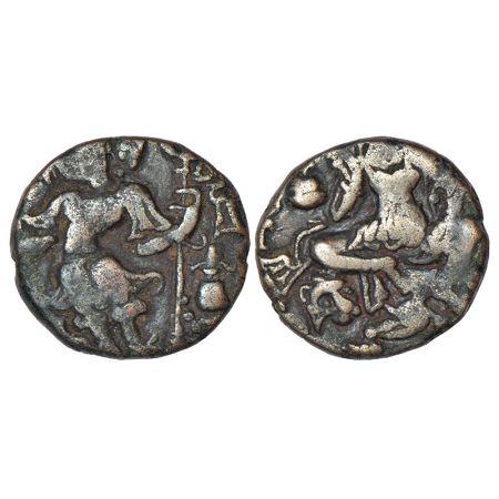 Hunnic rulers in Kashmir, copper dinar of Toramana II (c.540-570 AD), MAC 3792, 6.20g. Obv