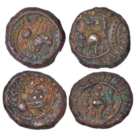 Vishnukundin feudatories - two alloyed copper coins of Prithvimaharaja (c.5th-6th Century 