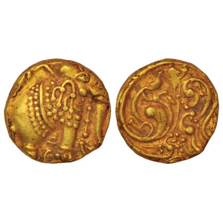 Western Gangas (10th-11th century AD), gold gajapati pagoda, MCSI-I 192-193, 3.78g. Obv: A