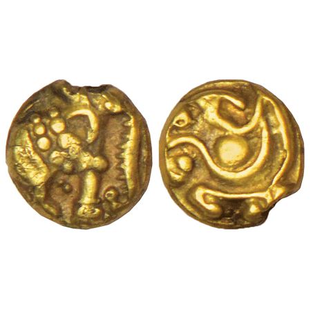 Western Gangas (10th-11th century AD), gold gajapati fanam, MCSI-I 195-196, 0.26g. Obv: An