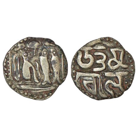 Chola Kings, silver kahavanu of Uttama Chola (973-985 AD), MCSI-II 324-329, 3.68g. Obv: Ch