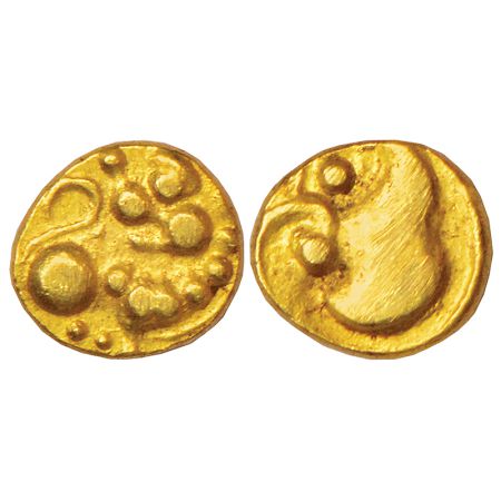 Kadambas of Hangal, anonymous and uninscribed, gold fanam (11th century AD), 0.47g. Obv: L