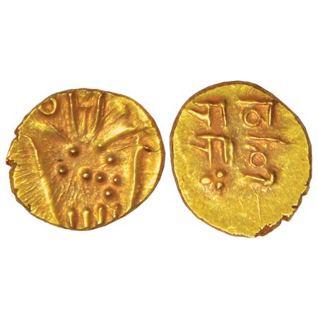 Nayakas of Jinji/Vallore region, gold fanam with 'Rama Rau' legend, 0.39g. Obv: 'Kali' des