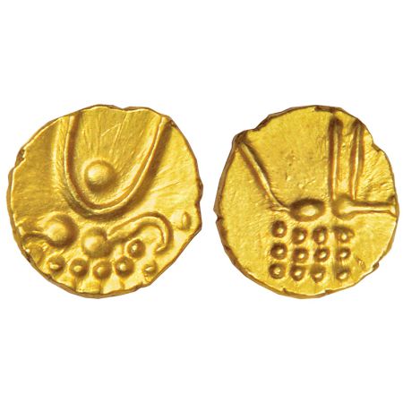 Coorg, gold fanam of Veera Raya, 0.40g. Obv: Stylized lion. Rev: Crocodile. Extremely fine