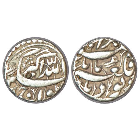 Akbar (1556-1605 AD), silver rupee, Qila Bandu mint, KM 96.1, 11.35g. Obv: Legend Riwaz i-