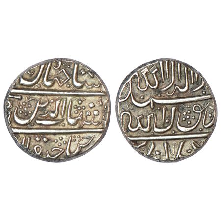 Shah Jahan (1628-1658 AD), silver rupee, Golkunda mint, ND both side crude calligraphy, KM