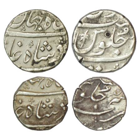 Shah Jahan III (1759-1760 AD), silver rupee, 11.42g and ½ rupee, 5.78g. Surat mint, RY Ahd