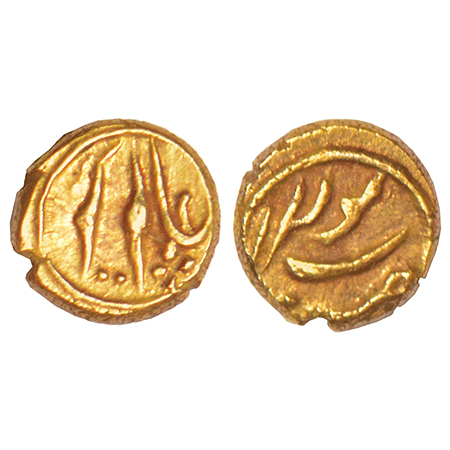 Maratha Confederacy, gold fanam, Kolar mint, in the name of Alamgir II, M&W T2, 0.38g. Ext