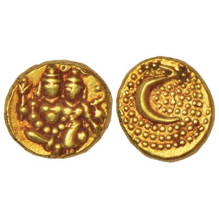 Mysore, gold pagoda of Haidar Ali (1761-1782 AD), KM 15, 3.44g. Obv: Shiva Parvati seated.
